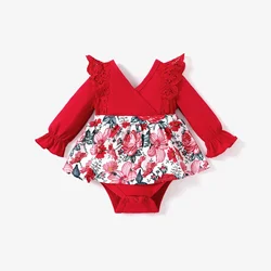 PatPat Baby Girl Sweet Ruffle Long Sleeve Bodysuit Soft and Comfortable  Perfect for Outings and Daily Wear Basic Style