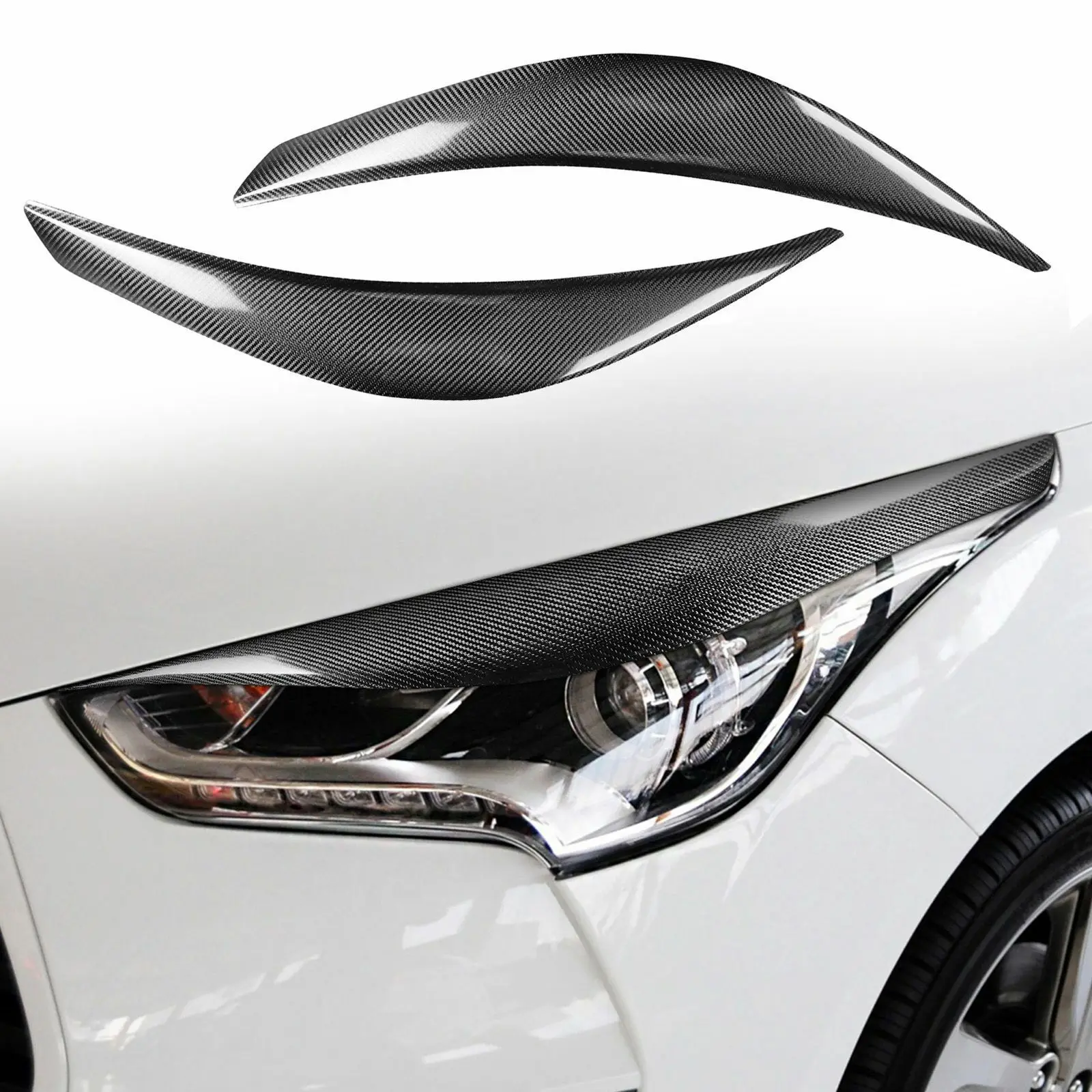 

For Hyundai Veloster Carbon Fiber Headlight Eyebrow Eyelid Cover Trim 2011-2017