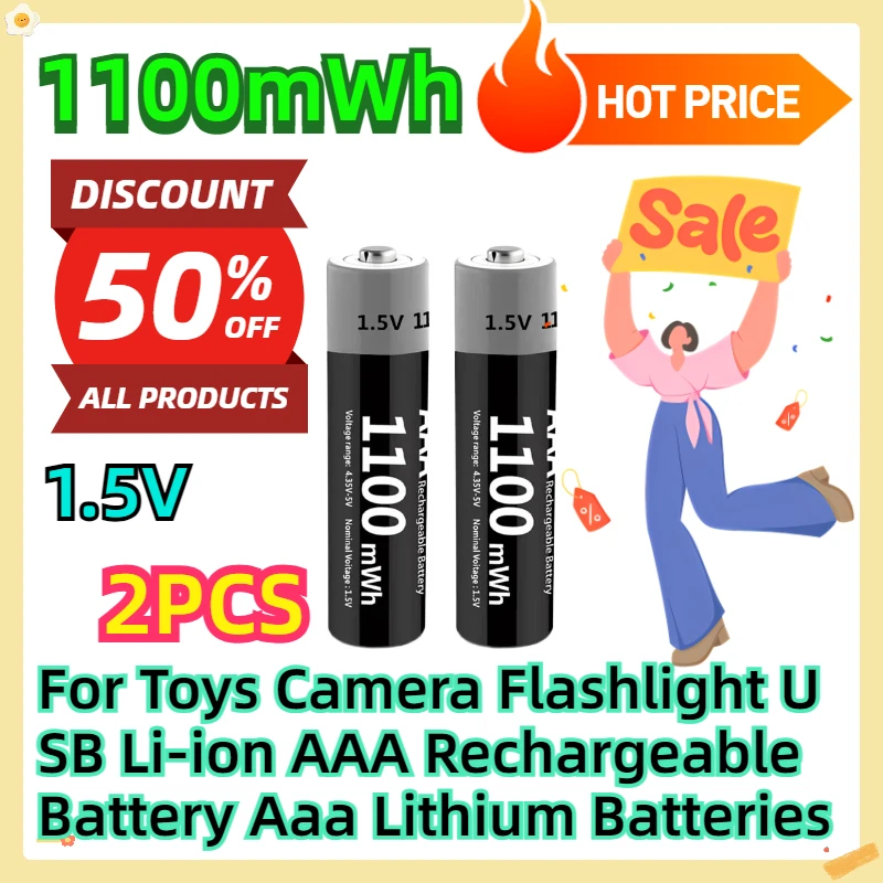 

For Toys Camera Flashlight USB Li-ion AAA Rechargeable Battery Aaa 1.5V 1100mWh Lithium Batteries 2pcs