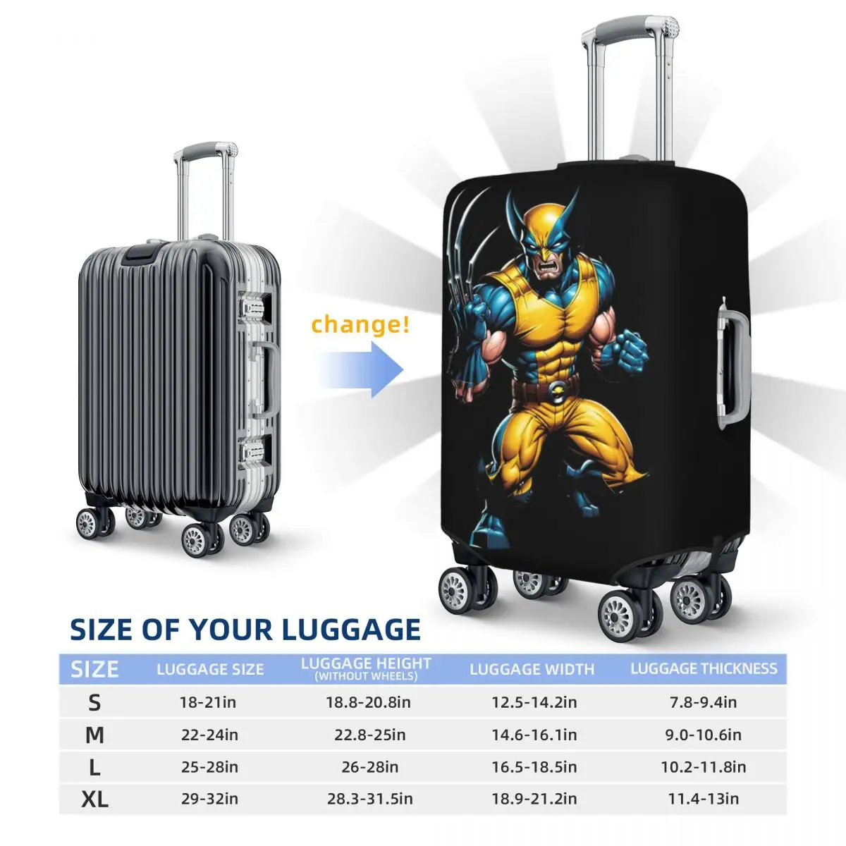 Capa de bagagem personalizada do filme Wolverine Capa protetora de mala fofa terno para 18-32 polegadas
