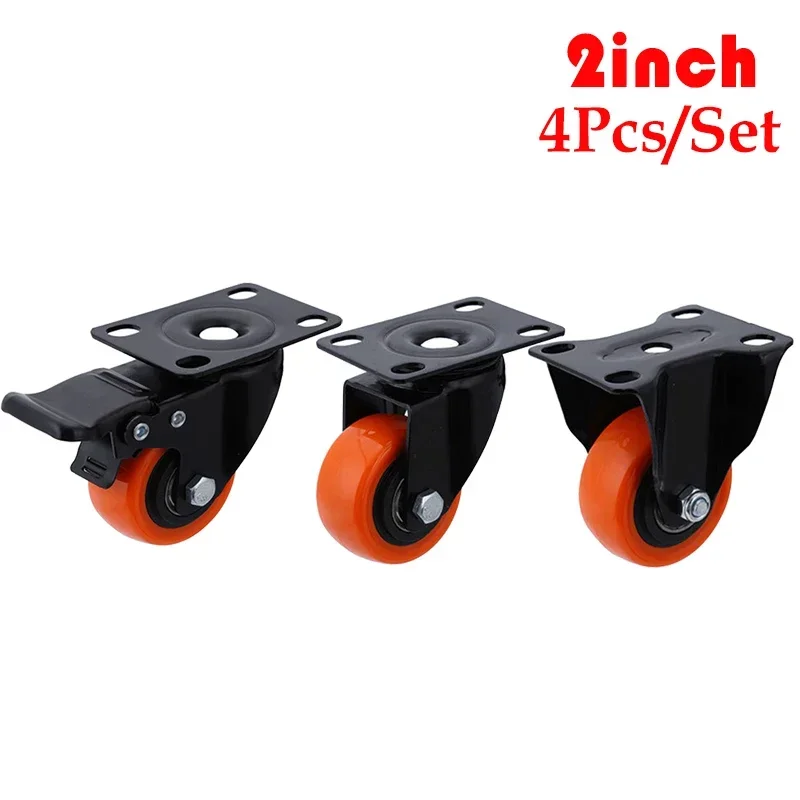 yes2 Inch Swivel Castor Wheels Heavy Duty Industrial Casters 300KG Orange Polyurethane Trolley Furniture Caster Pack of 4
