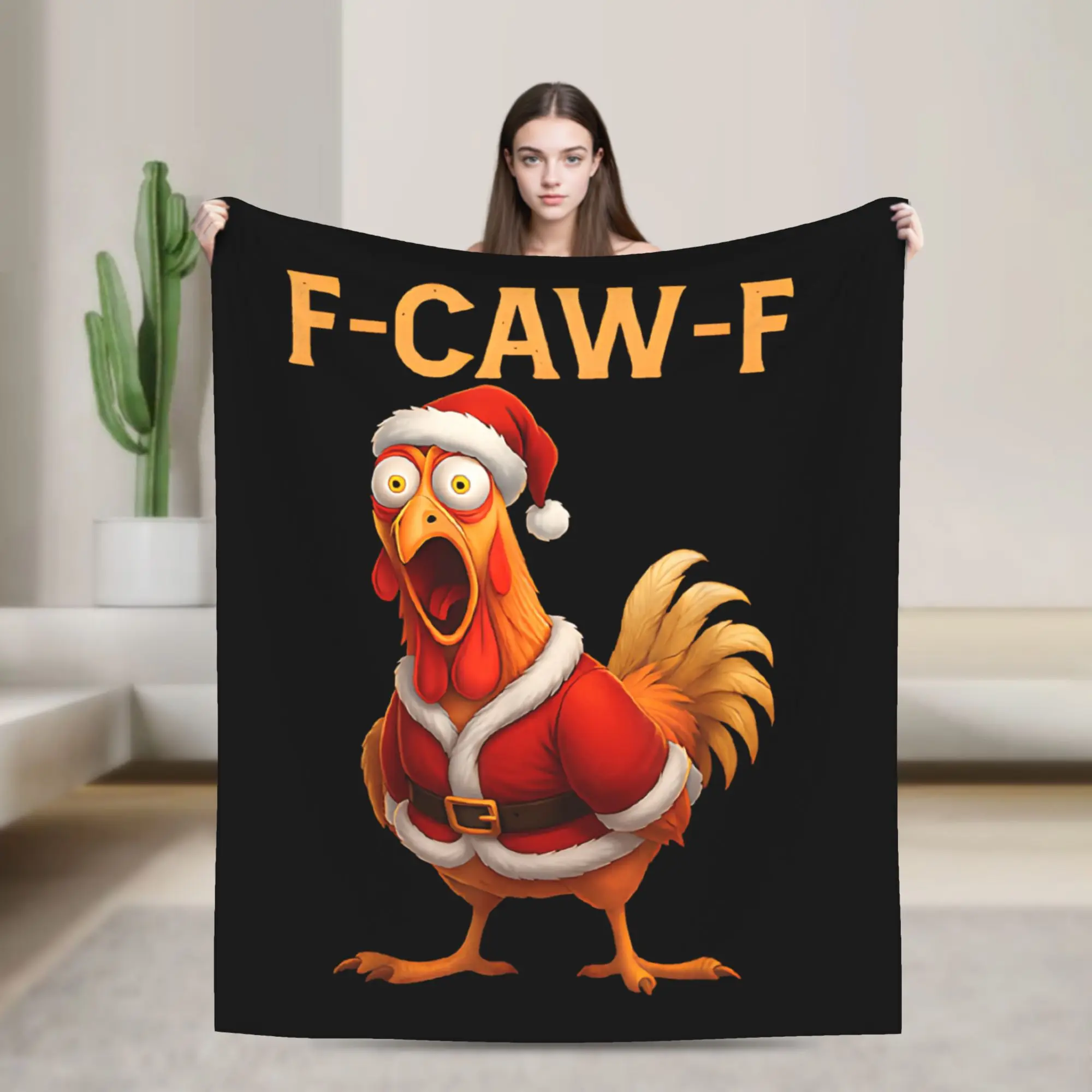 Funny Rooster F CAW F Santa Chicken F CAW F Christmas Blanket Quality Warm  Bedding Throws Winter Girls Boys Bedroom Bedspread