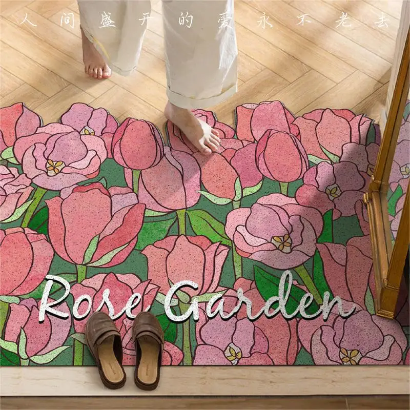 

Custom Rose Doormat-Non-Slip Floral Floor Mat, Wear-Resistant Outdoor/Indoor Rug Personalized Garden Entrance Mat for Home Decor