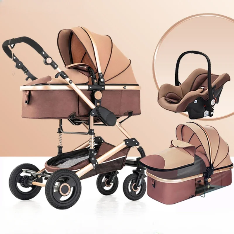 3In1 Baby Stroller with car seat Foldable Children's Stroller Shock-absorbing Baby Carriage Removable Sleeping Basket