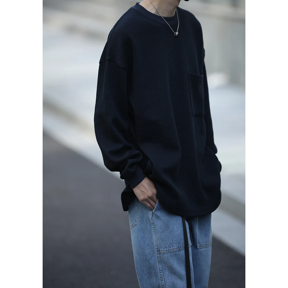 

Мужская футболка LH Store Japanese Sle Heavyweight 380g с вафельным узором, круглым вырезом и длинными рукавами, повседневная, универсальная