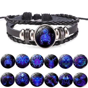 12 Constellation Zodiac Sign Charm Luminous Bracelets Men Women Vintage Multilayer Wrap…