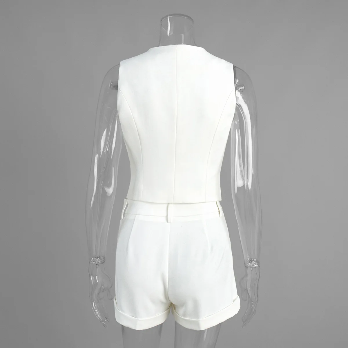 Spring Autumn Elegant Vest Shorts Suit Women V-neck Sleeveless Vest Tops+high Waist Loose Zipper Shorts Female Two Piece Set