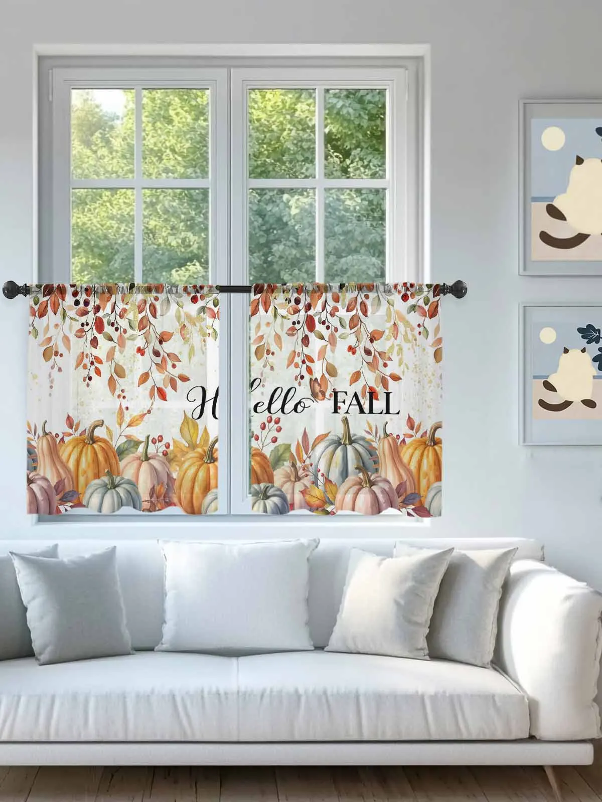 

Hello Fall Pumpkin Sheer Voile Curtains for Living Room Window Treatment for Bedroom Kitchen Drapes