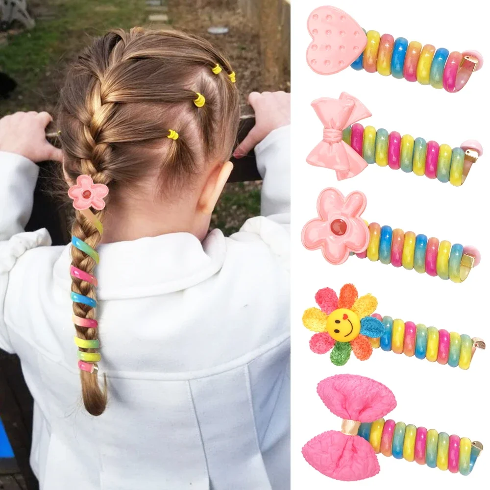 2Pcs Candy Color Telephone Wire Line Elasticity Rubber Band Elastic Hairbands Hair Rope For Kid Scrunchy Headbands Gum Spring