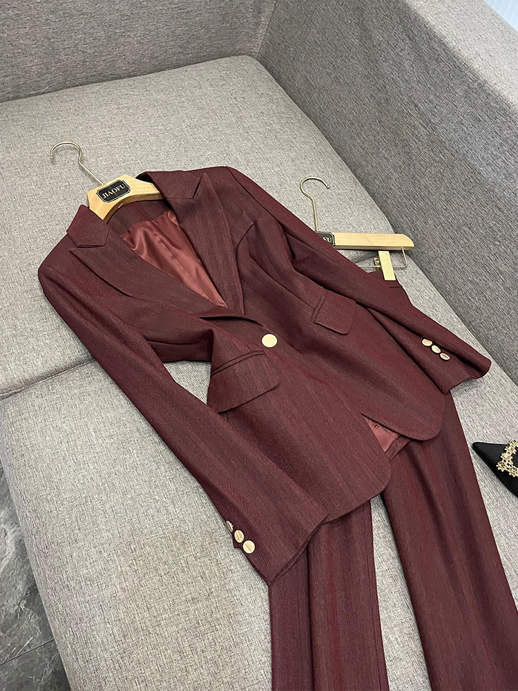 Rode wijnkleurige pakset voor dames High-end Personali Carrière Interview Formele werkkleding Jaet Long Sve Pendelen Sle