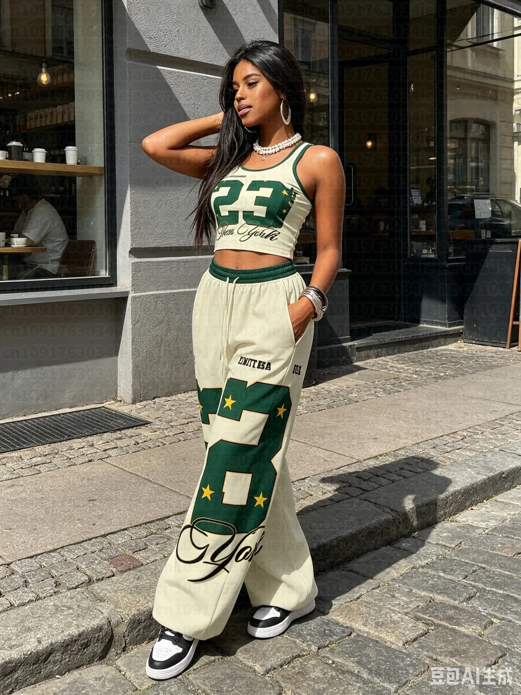 Lässige Damenhose im Street-Style, mit geradem Bein und dem Aufdruck der Zahl 23. – Detail 5