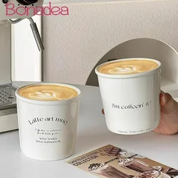 Paper Cup Shape Ceramic Mug Rolled Edge Coffee Mugs Nordic Style Letter Latte Ceramic Mugs Home Cafe Tools