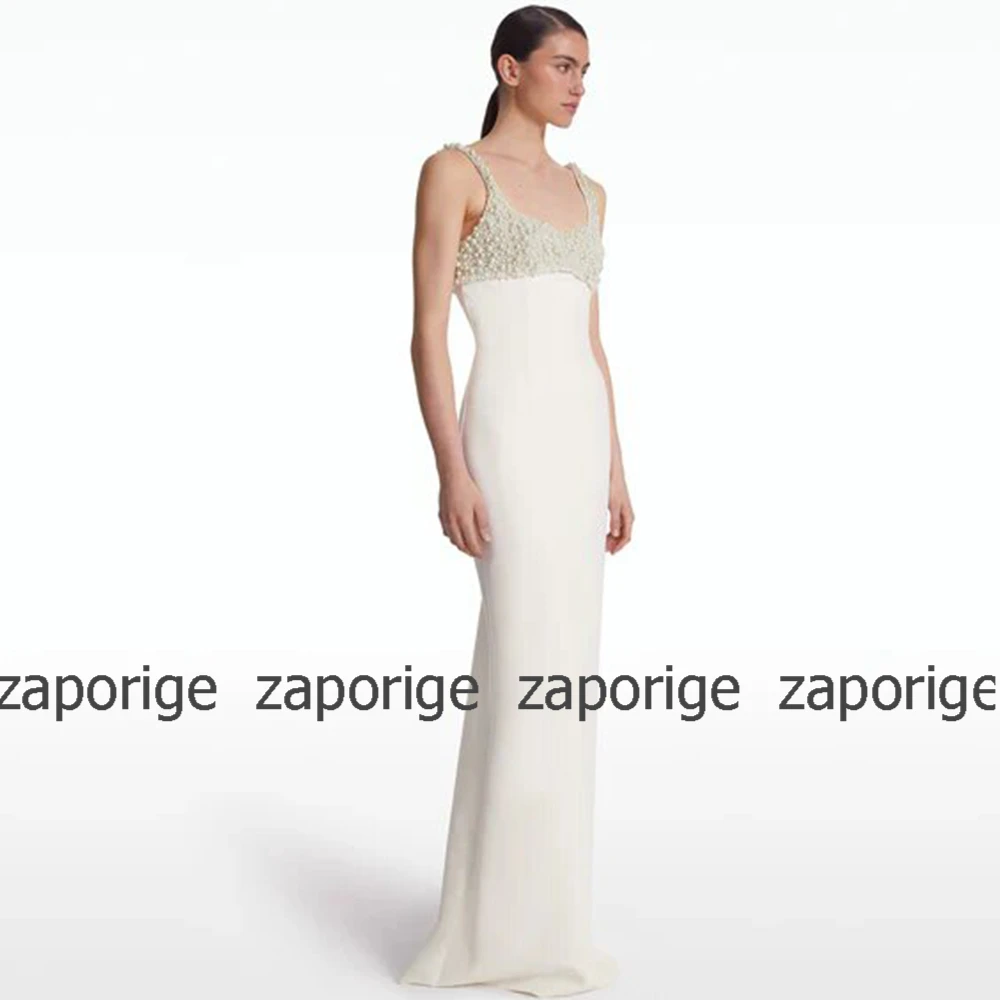 Elegant Party Dresses Woman Lvory Jersey Pearl Bespoke Occasion Gown Straight Square Neck Long Dresses 2024