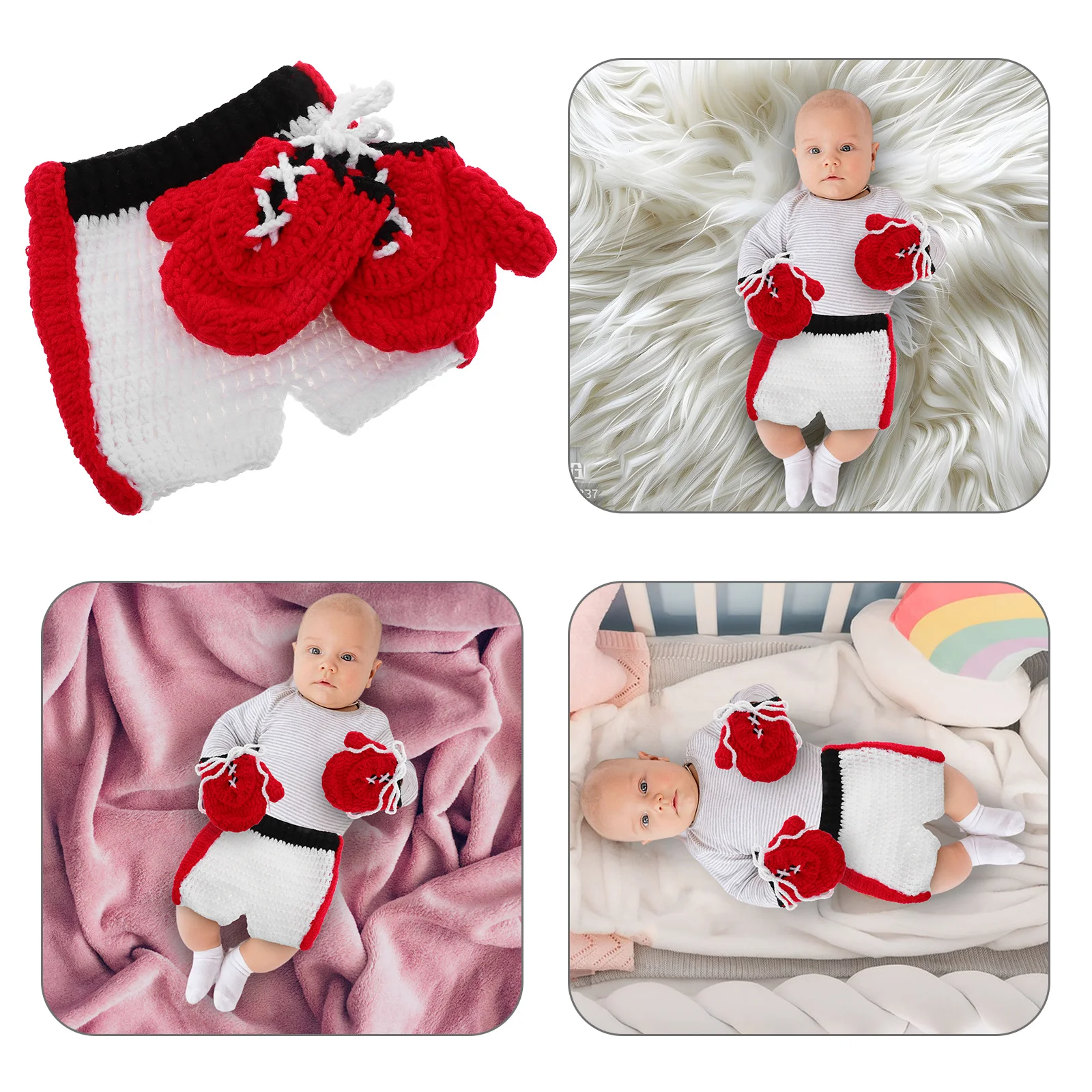 

1Set Newborn Boxing Outfit Baby Photoshoot Costume Adorable Infant Sportswear for Professional Family Soft Knitwear