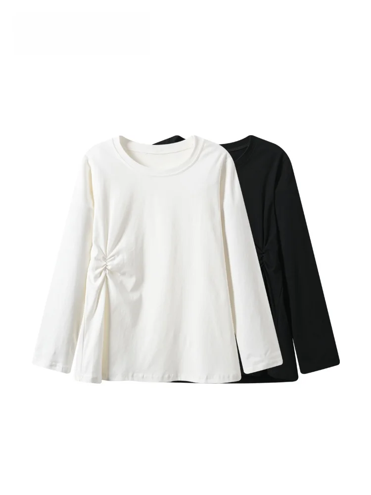 

plus Size Irregular Shoulder T-Shirt Women's Base Layer Shirt Spring New Style Cover up Loose Fit Polyester Fiber Long Sleeve...