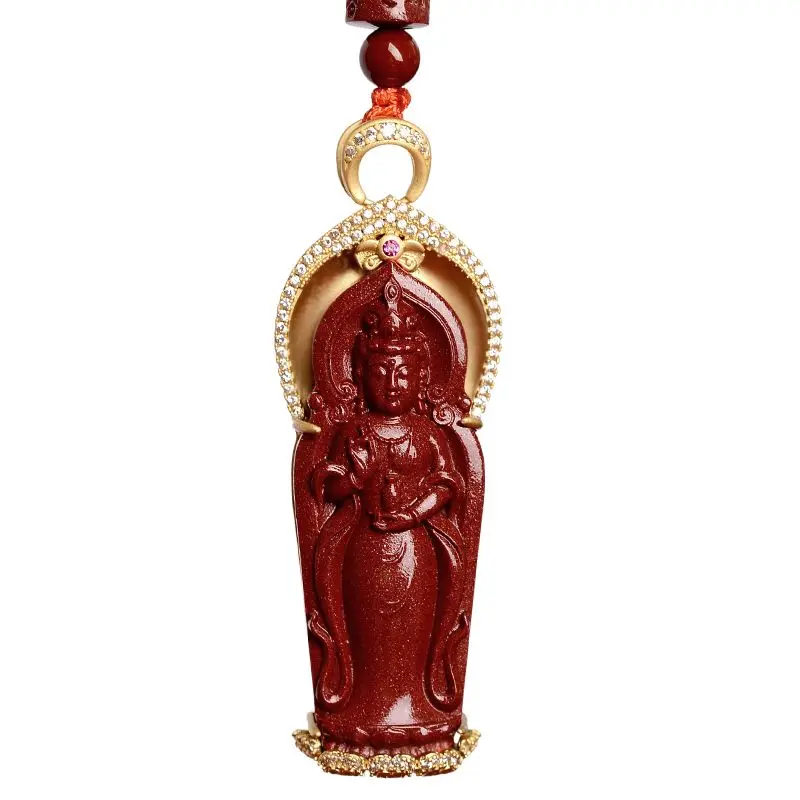 S925 Silver Inlaid Jade Cinnabar GuanYin Pendant Red Sand Bodhisattva Men's and Women's Necklace Exquisite Jewelry Mascot