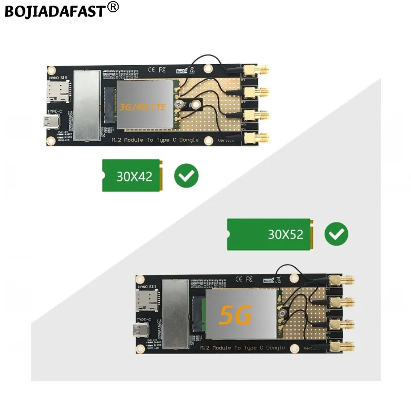 USB Type-C To NGFF M.2 Key-B Slot Wireless Adapter 1 Nano SIM Card Holder 4 Antenna For RM520N-GL SIM8200 5G 4G LTE Modem Module