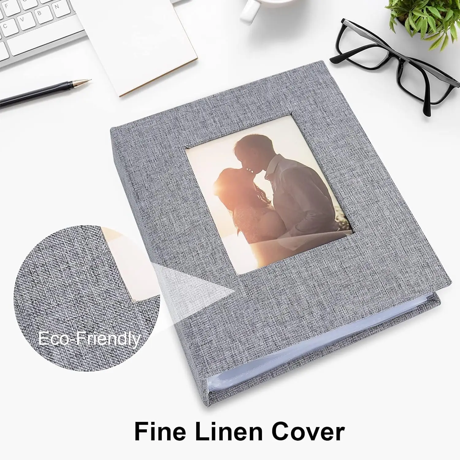 Small album 4x6 photos, 1 piece linen cover mini album, 50 pages can hold 100 photos, artwork or postcards for weddings, birthda