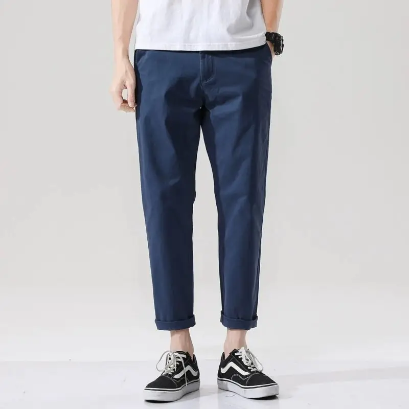 

New Pure Cotton Cropped Pants Men's Trendy and Versatile Casual Suit Pants Korean Style Slim Pants