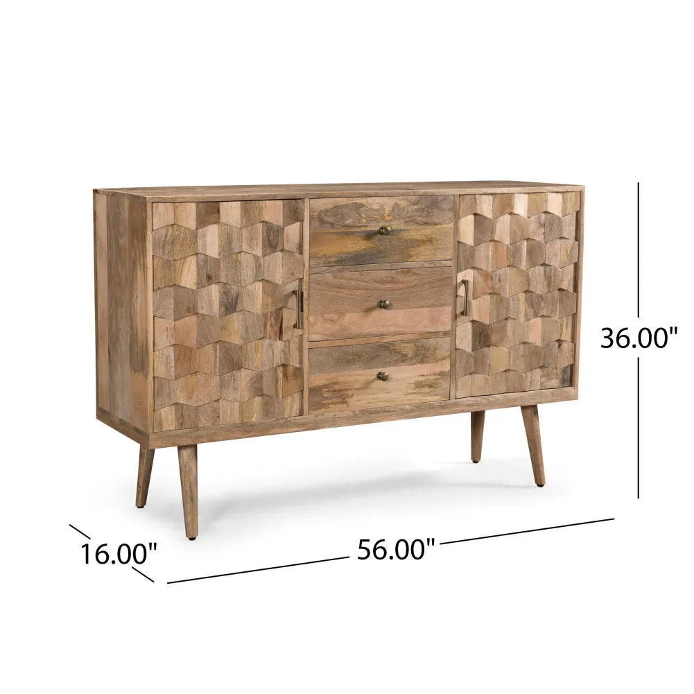 US Modern Sideboard Buffet Cabinet With Storage 3D Tile Weave Coffee Bar Cabinet With 3 Drawers 2 Doors For Living Room Entryway