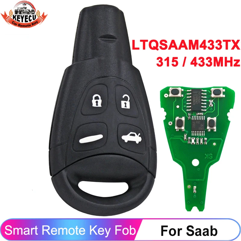 

KEYECU 4 Buttons Car Key Fob For SAAB 93 95 9-3 9-5 WF 2003-2011 315MHz 434MHz ID46 Smart Remote FCC ID: LTQSAAM433TX