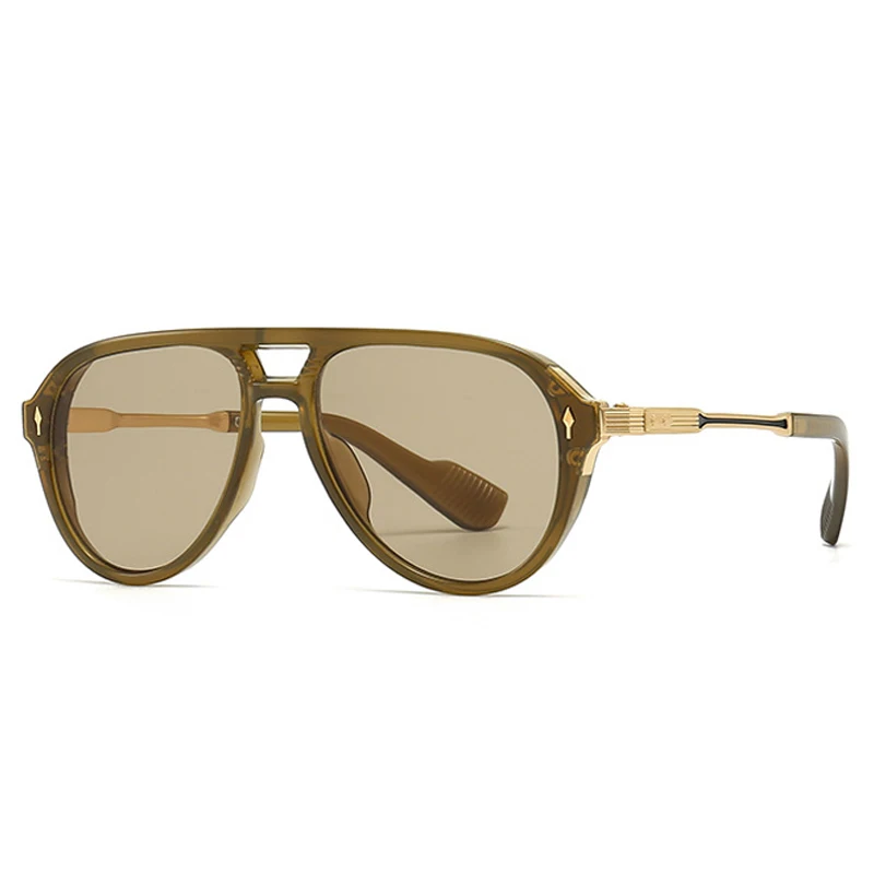 SHAUNA Retro Dubbele Bruggen Pilot Mannen Zonnebril Modemerk Designer Shades UV400 Trending Klinknagels Vrouwen Luxe Zonnebril