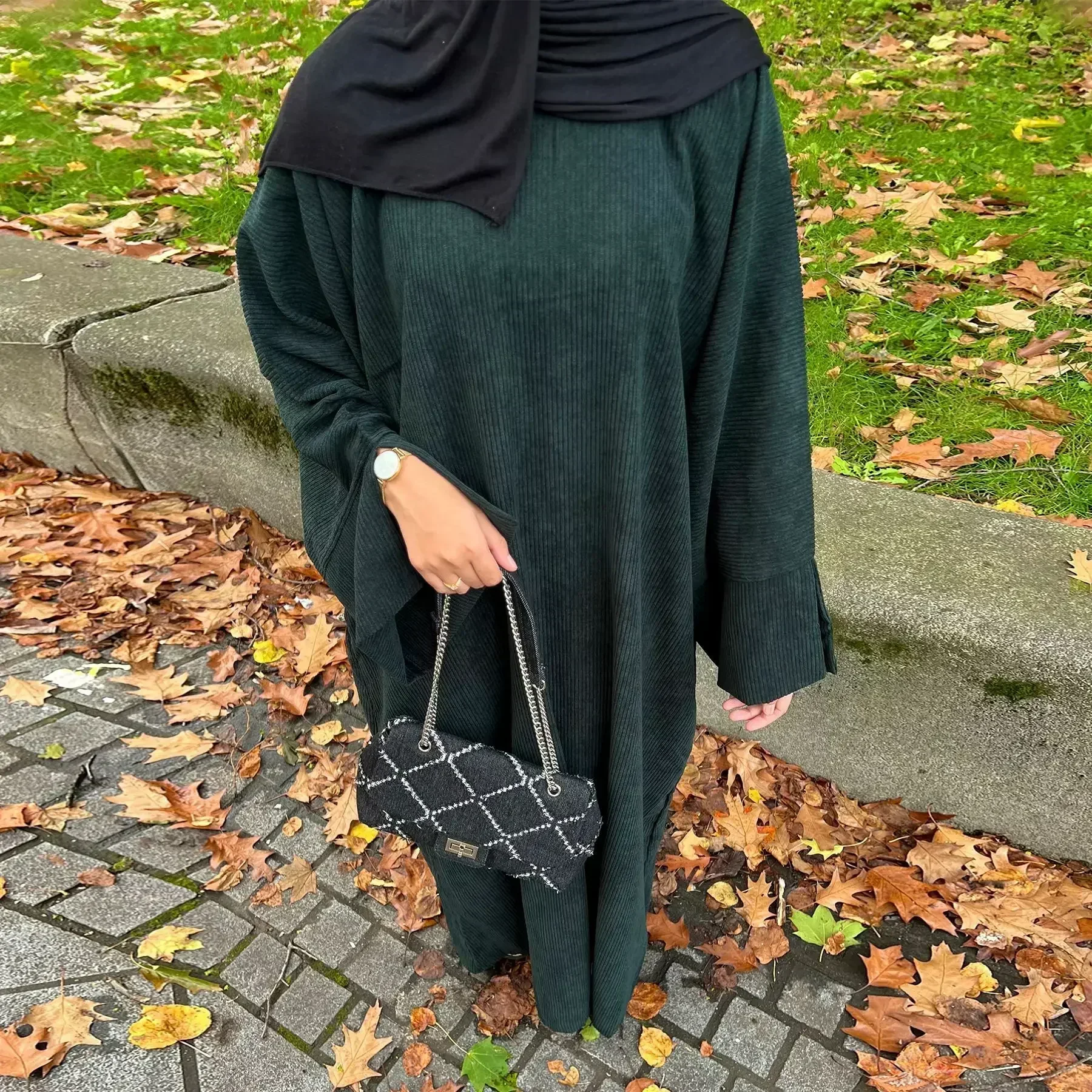 Abaya fermée en velours côtelé pour femmes, vêtements islamiques d\'hiver, robe musulmane chaude, caftan modeste, ramadna Eid Hijab, Dubaï, Turquie