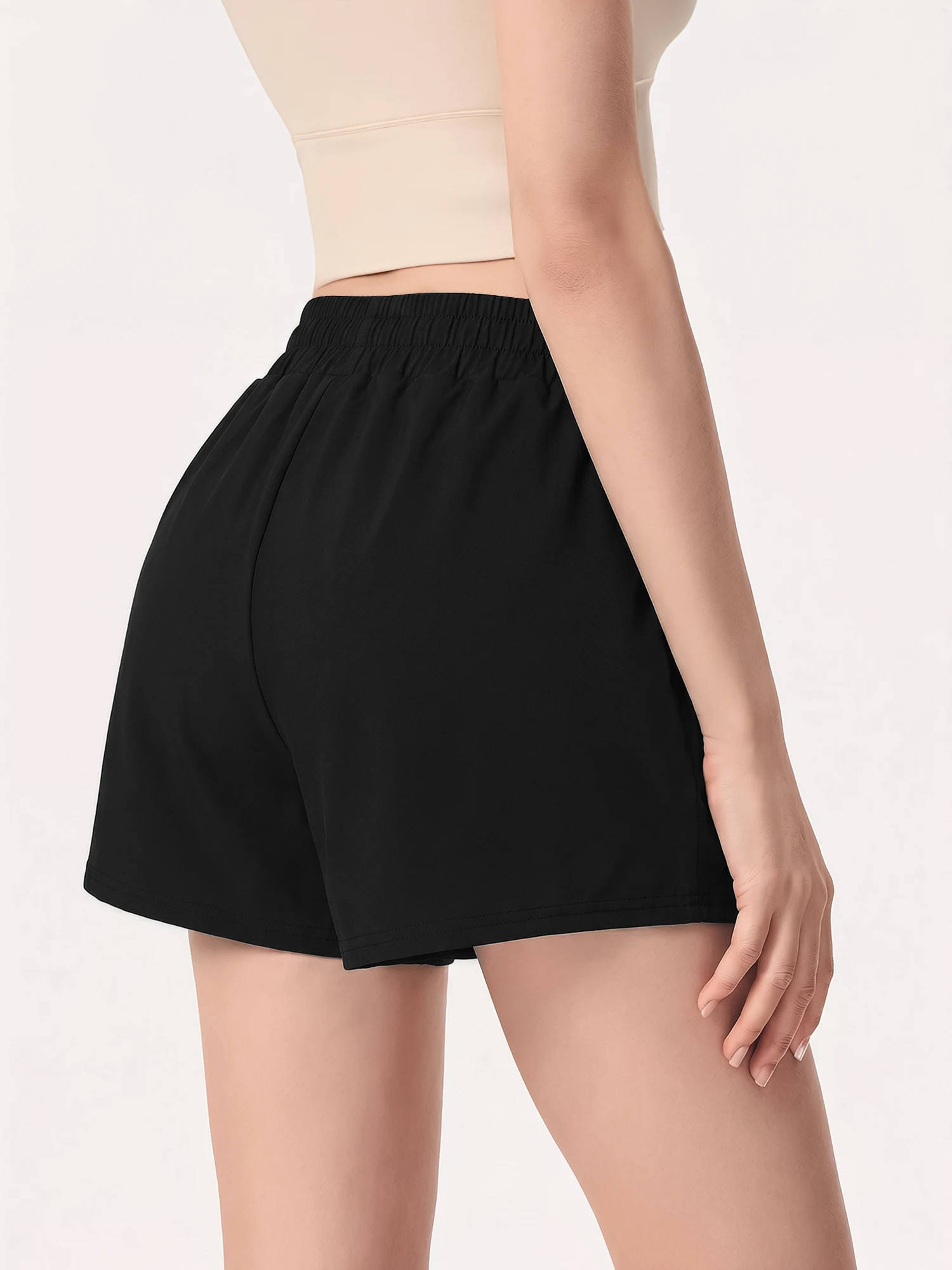 Double Layer Athletic Shorts with Side Phone Pocket, Elastic High Waist Workout Bottoms for Summer Running & Pilates