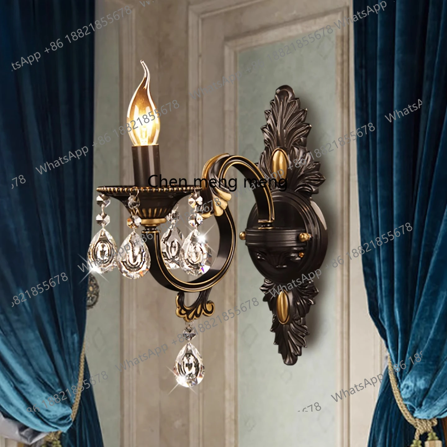 

Европейская одноголовая свеча, хрустальный настенный светильник, полностью медный, для гостиной, прохода, коридора, настенный светильник, черная протирка, золотое освещение B038
