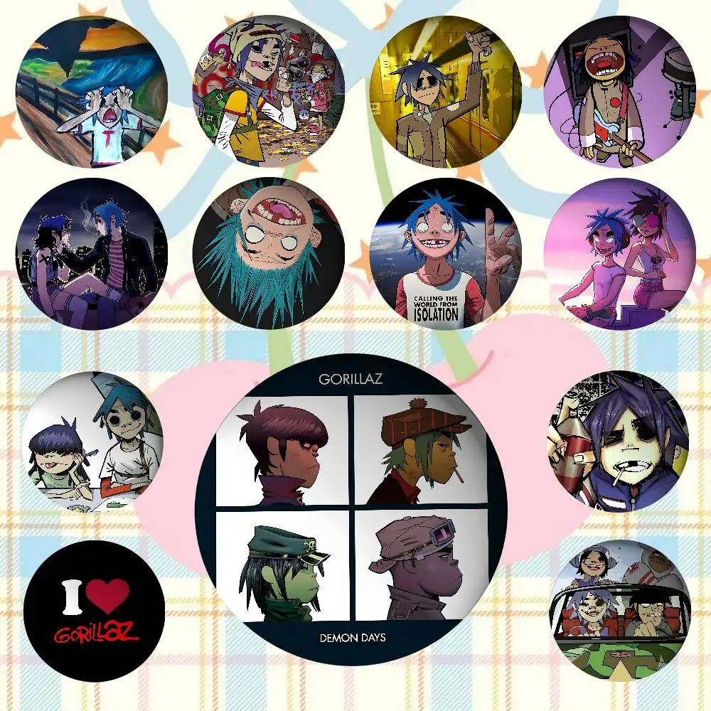 

Singer G-Gorillaz Band Round Exquisite Badge Brooches Creative Pins For Clothes Hat Backpack Gift Accessories