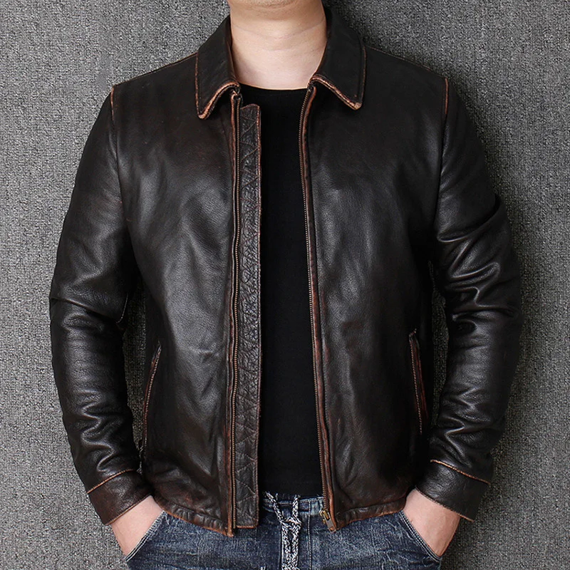 Real 2023 Russian Mens Leather Cow Leather Jacket Coats Luxury Brand Biker Man Genuine Leather Dress Suit Coat Male Winter Coat