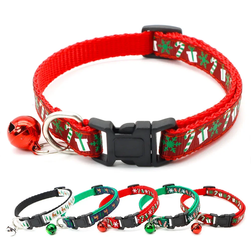 1PC Pet Collars Delicate Safety Casual Nylon Dog Collar With Bell Chrismas Neck Strap Fashion Adjustable Pet Cat Dog Collar