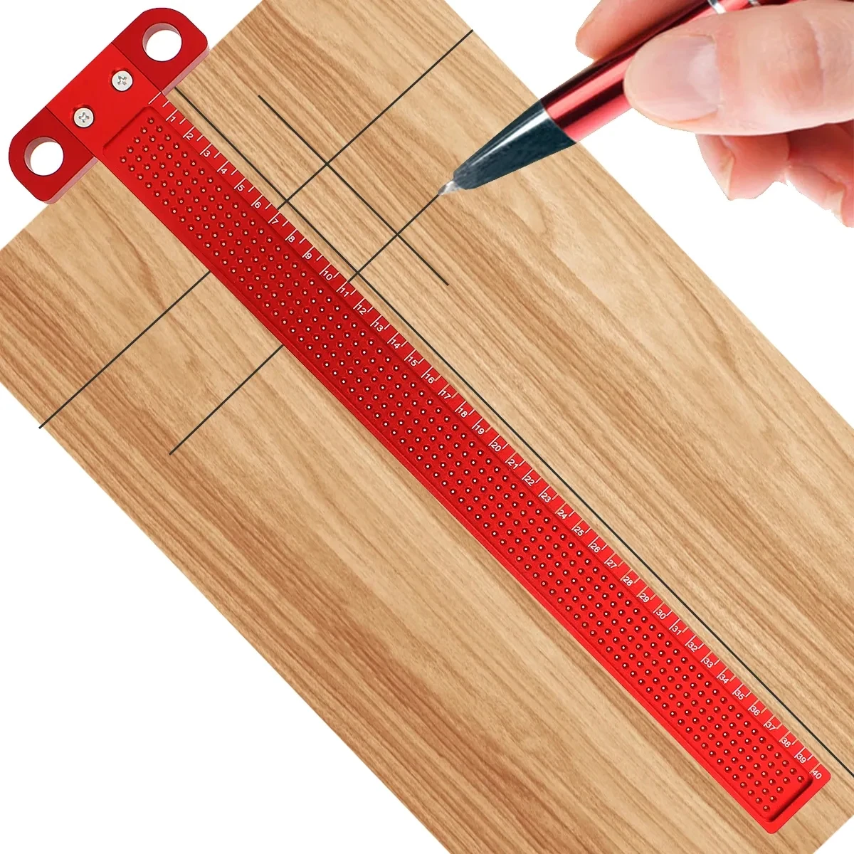 Woodworking Scriber T-Square Ruler 400mm T-Ruler Precision Marking Gauge Aluminum Alloy Crossed-out Hole Scribing Ruler
