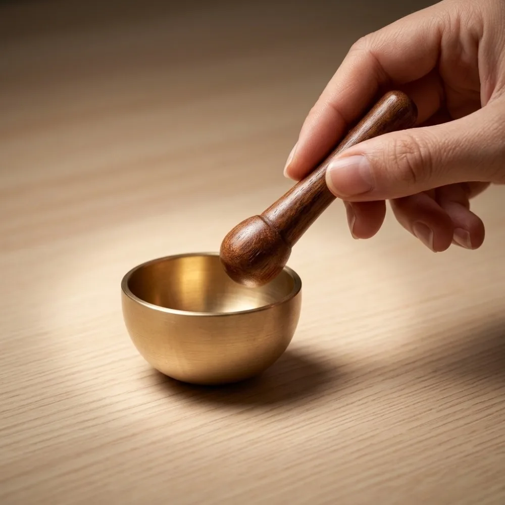 Mini version brass mallet singing bowl, handmade metal sound bowl for rel