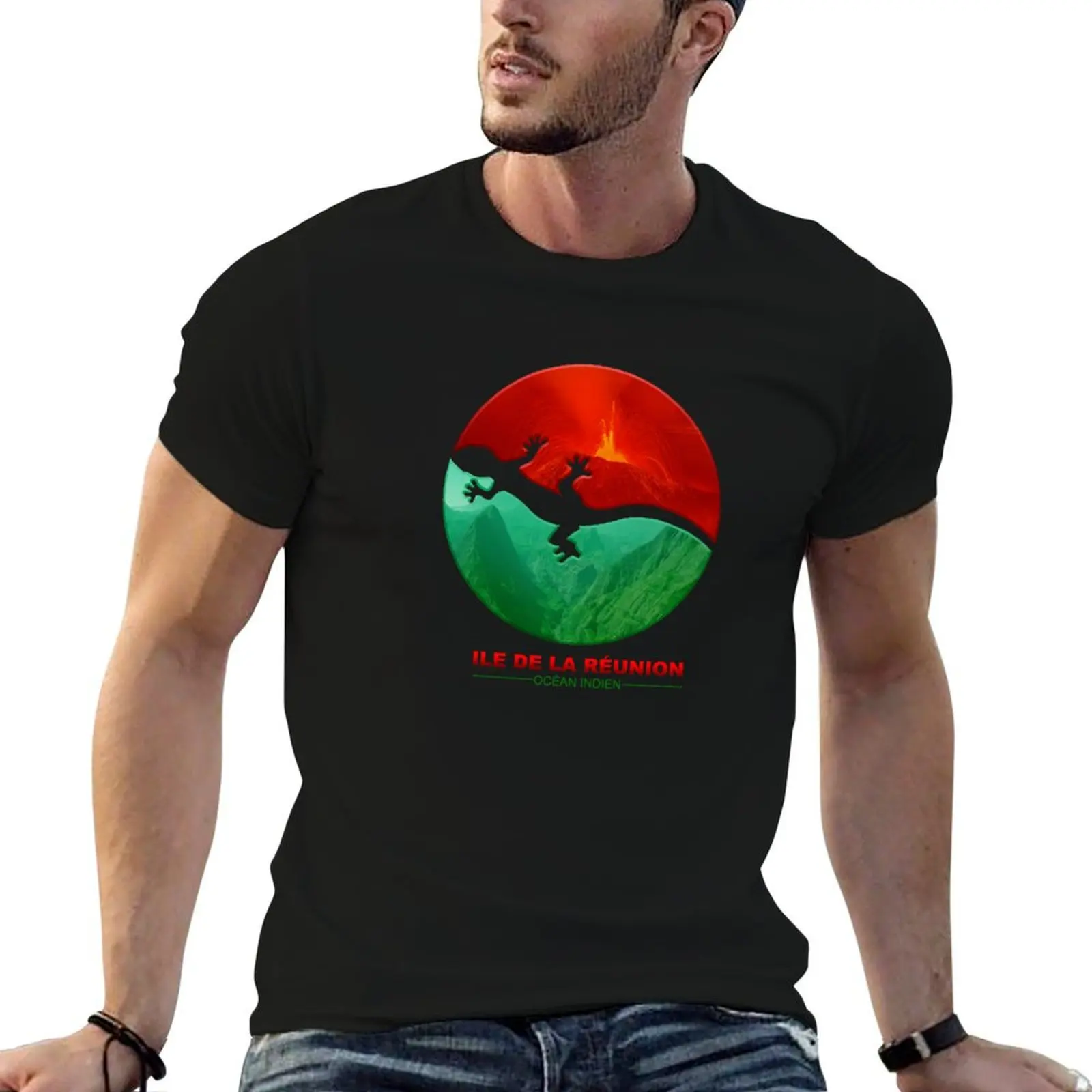 Margouillat red volcano and green nature T-Shirt UV Protection Outdoor Tee Shirt