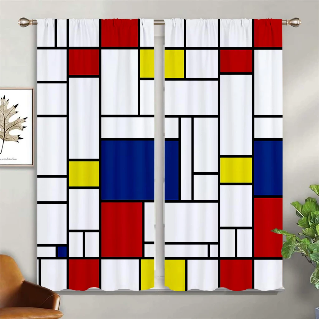 

2PCS Window Curtains Geometric Colorful Plaid Pattern Print Curtains Curtains For Living Room Bedroom Kitchen Living Room