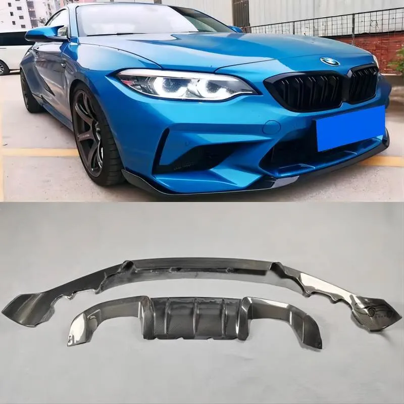 For BMW 2-Series M2 M2C F87 2018 2019 2020 2021 REAL CARBON FIBER Front & Rear Bumper Lip Spoiler Trunk Diffuser Cover Body Kit