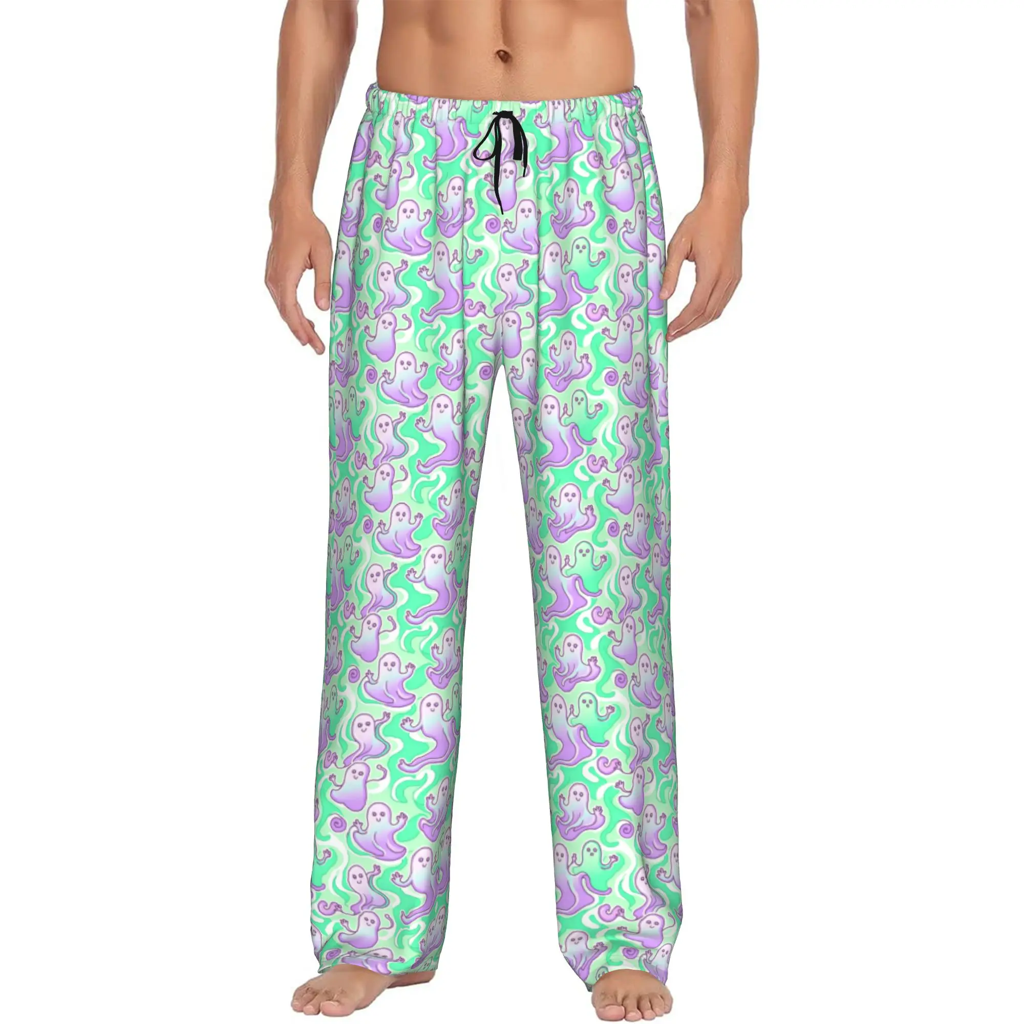 Custom Men's Halloween Ghost Pajama Pants Print Horror Sleep Sleepwear Bottoms with Pockets