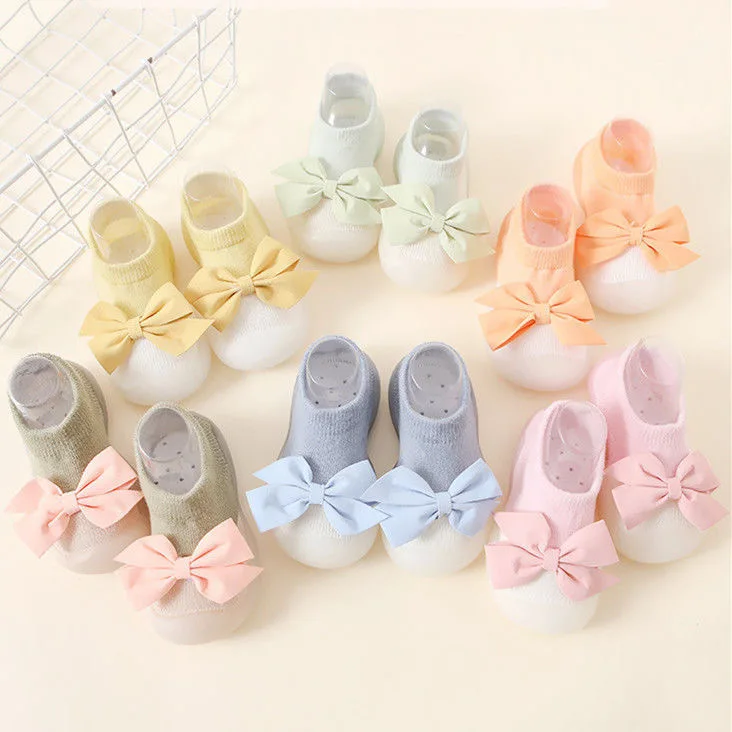 Baby Floor Shoes Non-slip Rubber Soft Sole Breathable Spring and Autumn Cartoon Cute Bow Indoor and Outdoor Walking Shoes