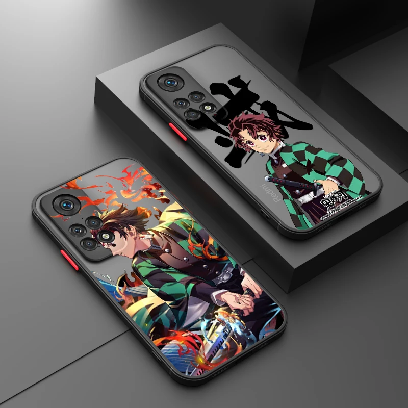 

Japanese Anime Demon Slayer For Redmi Note 13 12S 12T 11E 11T 11S 10T Speed Pro Plus Max Lite Frosted Translucent Phone Case