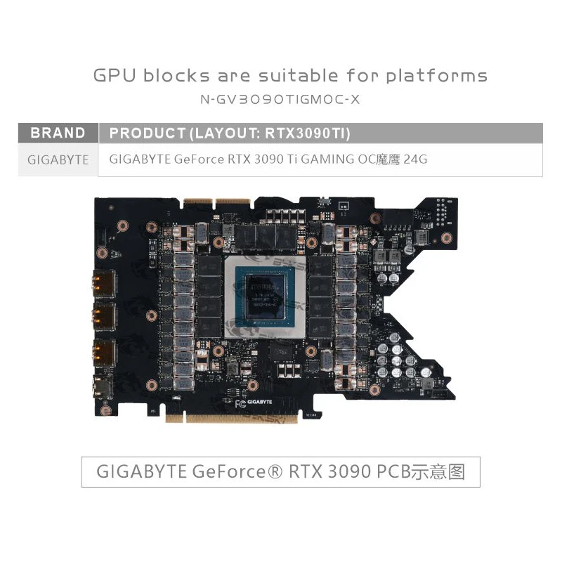Bykski N-GV3090TIGMOC-X GPU Water Block for GIGABYTE 3090TI GAMING OC Video Card/Full Cover Copper Radiator Water Cooling Block