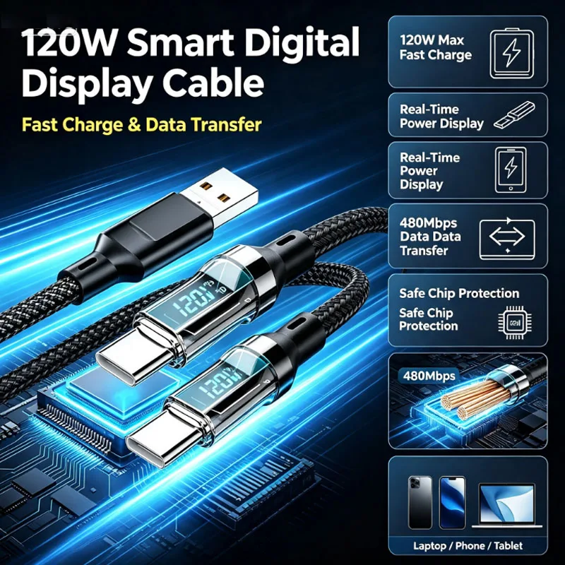 NNBILI 120W Fast Charging USB to Type C Cable Display Cord 1/2m Compatible with Xiaomi POCO Huawei Honor With OPP Bag