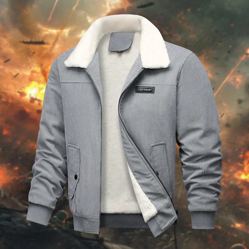 

Men's Warm Corduroy Jacket - Fleece Lined, Fur Collar & Windproof, Perfect for Cold Weather Hiking, Camping & Casual Style