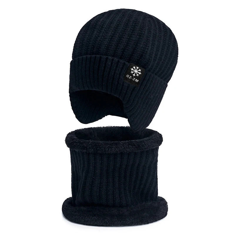 Casual and Versatile Thickened Winter Hat Set - Fleece-Lined Warm Windproof Knit Hat with Scarf