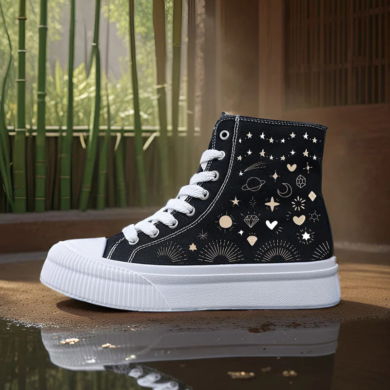 

Women's Sports Shoes Student Sports Enthusiasts Spring and Summer Women's Canvas Shoes Round Toe High Top Round Toe Flats Bottom Breathable Vulcanized Shoes Digital Printing Women's Shoes