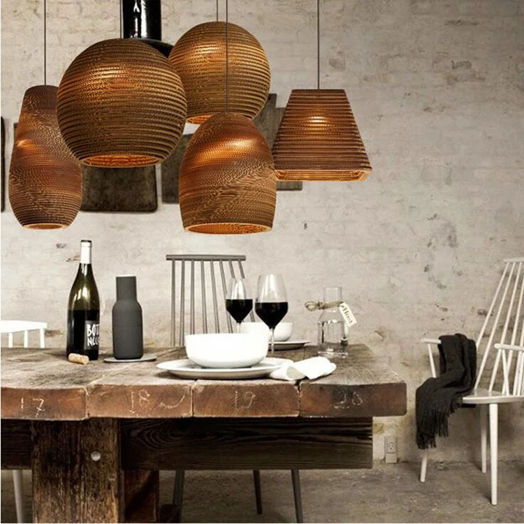 

Modern Home Office LED Pendant Light Vintage Art Lantern Design Corrugated Paper with E26 Base for Restaurant Living Room Design