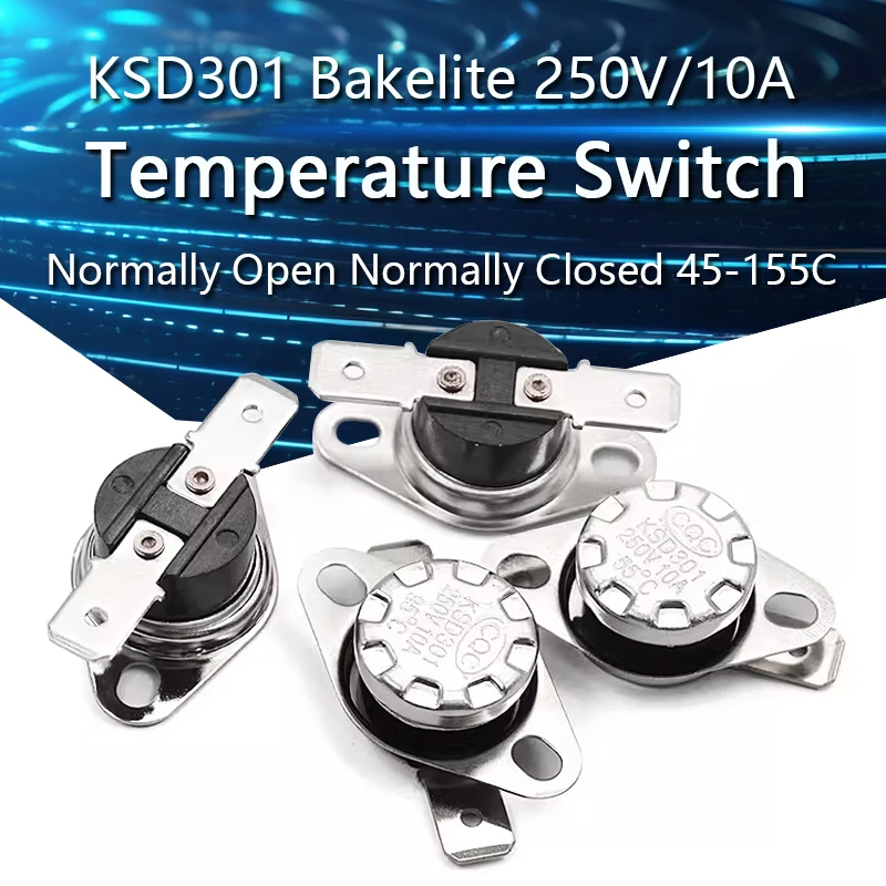 KSD301 Temperature Controller Switch Normally Closed and Normally Open Bakelite 45C 75C 85C 95C 110C 150C 180C Degrees 250V/10A