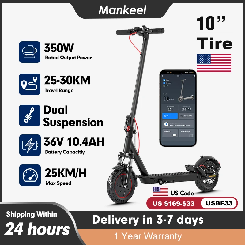 

Mankeel MK085 Pro Electric Scooter 350W Dual Shock Absorption 36V 10.4Ah APP Smart Control Foldable E Scooter 25-30km Long Range