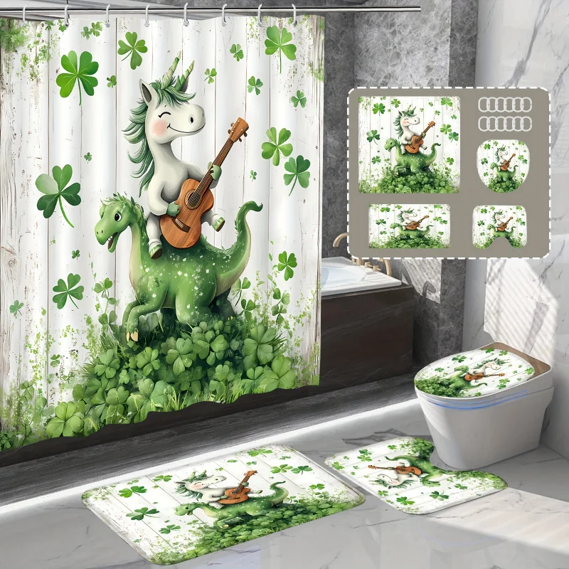 A Set of 1 Item/4pcs Featuring a Guitar-Playing Pony Design for St. Patrick'S Day, Includes a Hook, Is Waterproof And Machine Wa