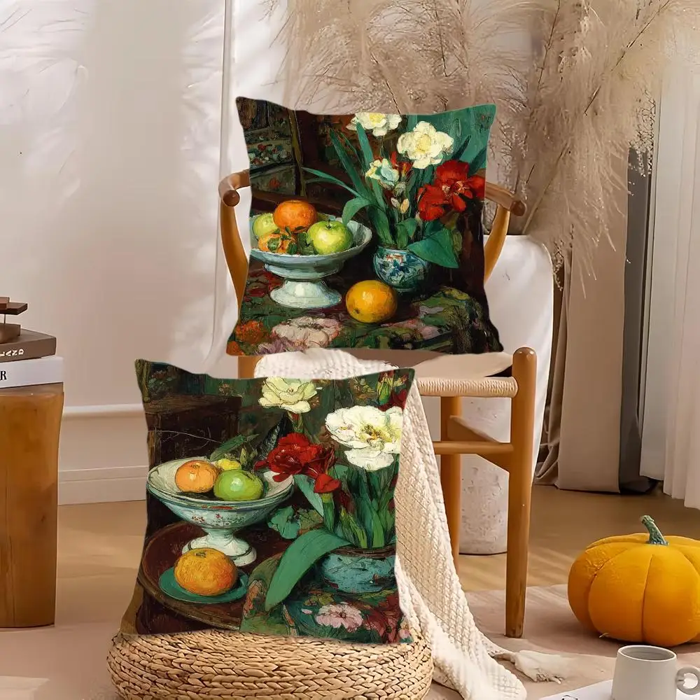 

Винтажная наволочка с цветочным узором в стиле масляной живописи, шелковистая, из короткого плюша, двусторонняя, с принтом, для дивана, на все сезоны, декор для дома, подарок